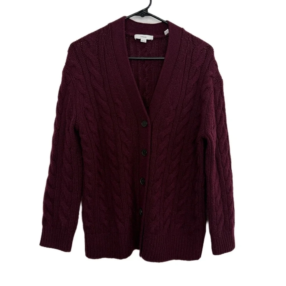 Vince Cable-Knit Button Cardigan - Wine